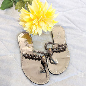 🆕 Franco Sarto Silver Flat Sandals Silver Sz 6M